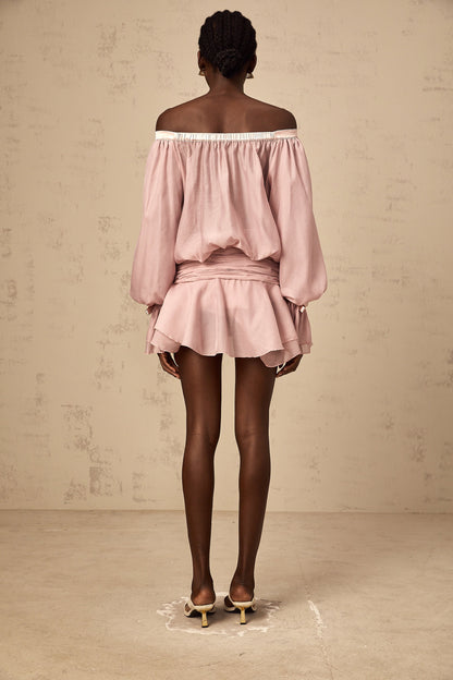 Dulcie pink off-shoulder bowknot flounced mini dress