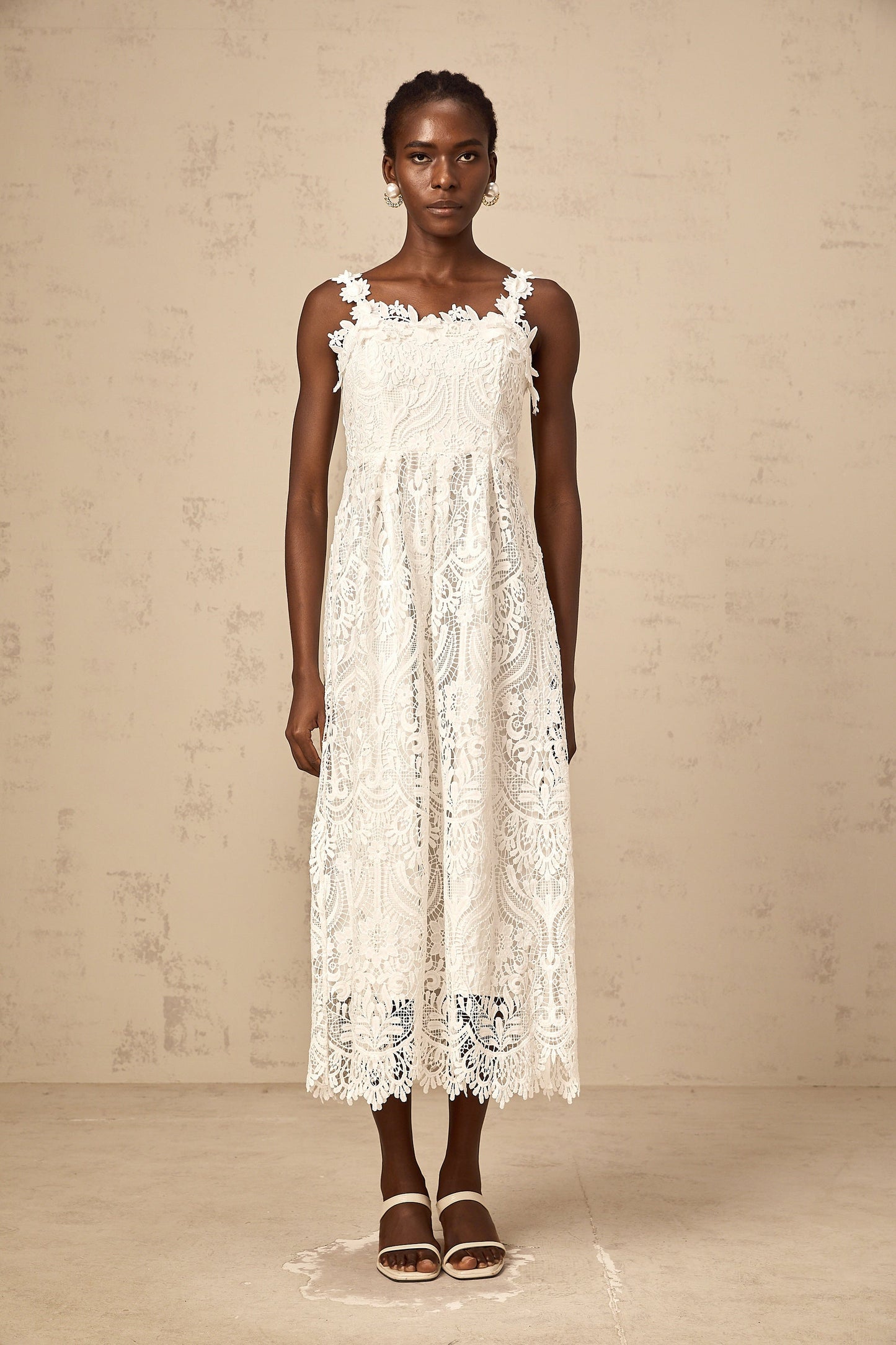 Paol white guipure-lace midi dress
