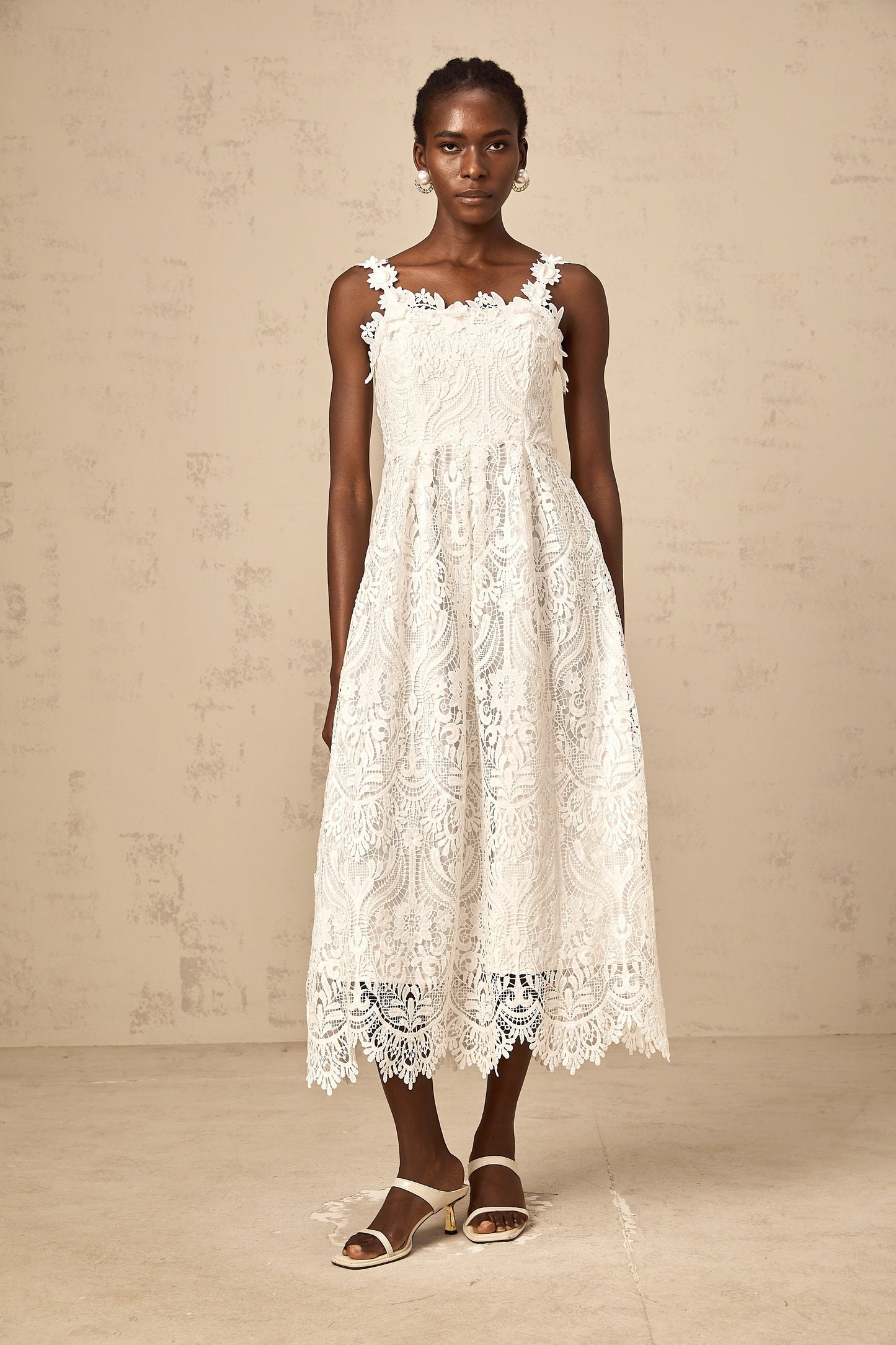 Paol white guipure-lace midi dress