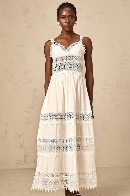 Prunelle white hollow-detail lace midi dress