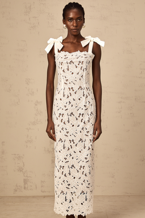 Eloise floral embroidery maxi dress in White