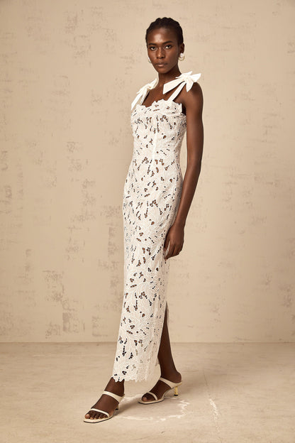 Eloise floral embroidery maxi dress in White