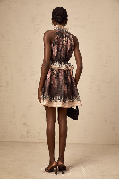 Angéline halterneck floral-print mini dress in Black