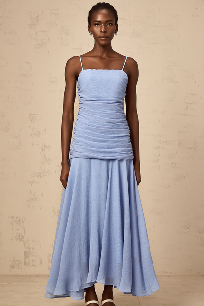 Marion blue ruched chiffon maxi dress