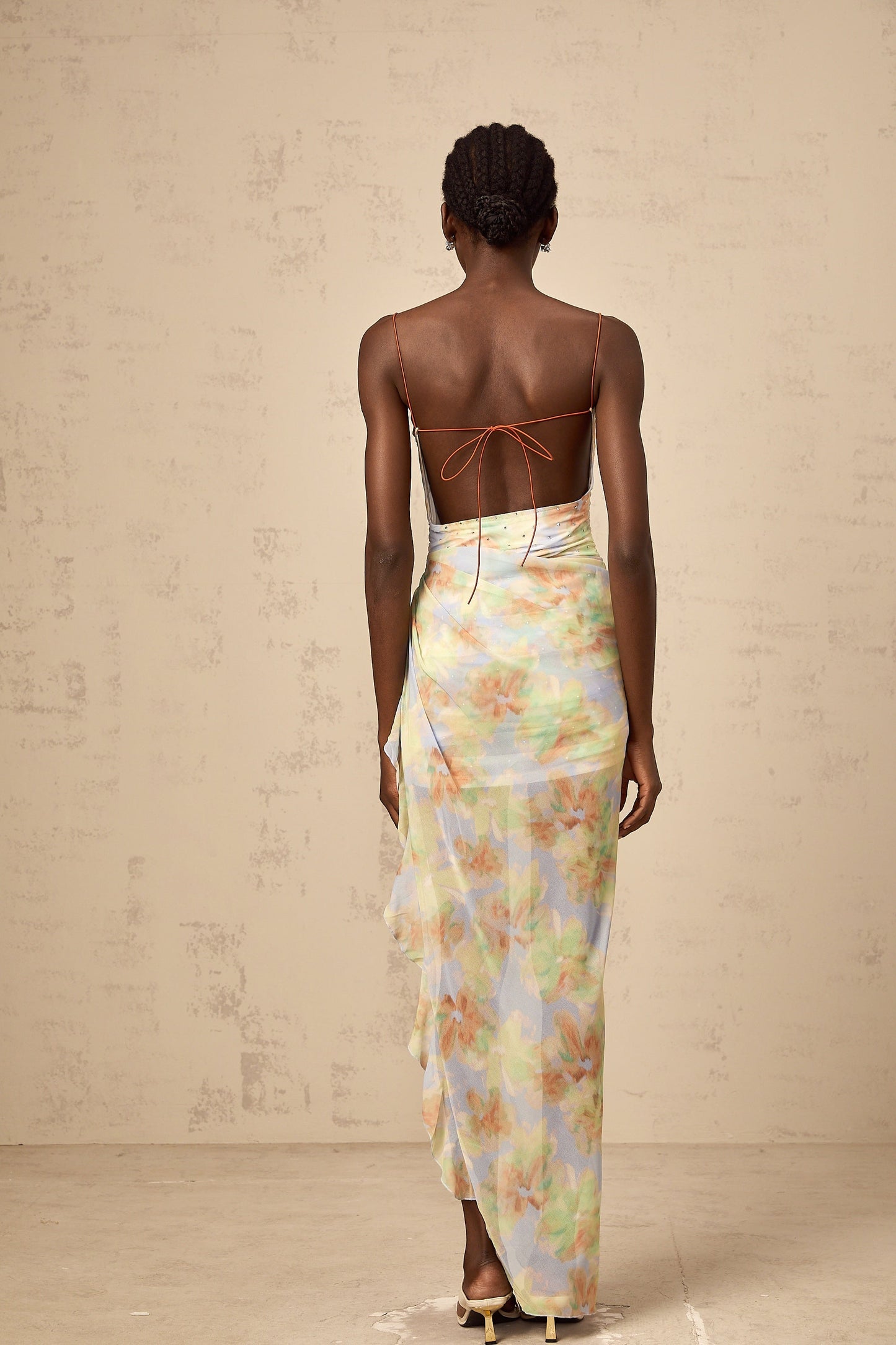 Yseult blue asymmetric floral-print ruched maxi dress