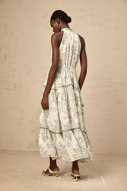 Ninon green floral-print pleated midi dress