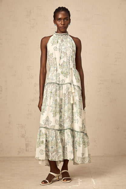 Ninon green floral-print pleated midi dress