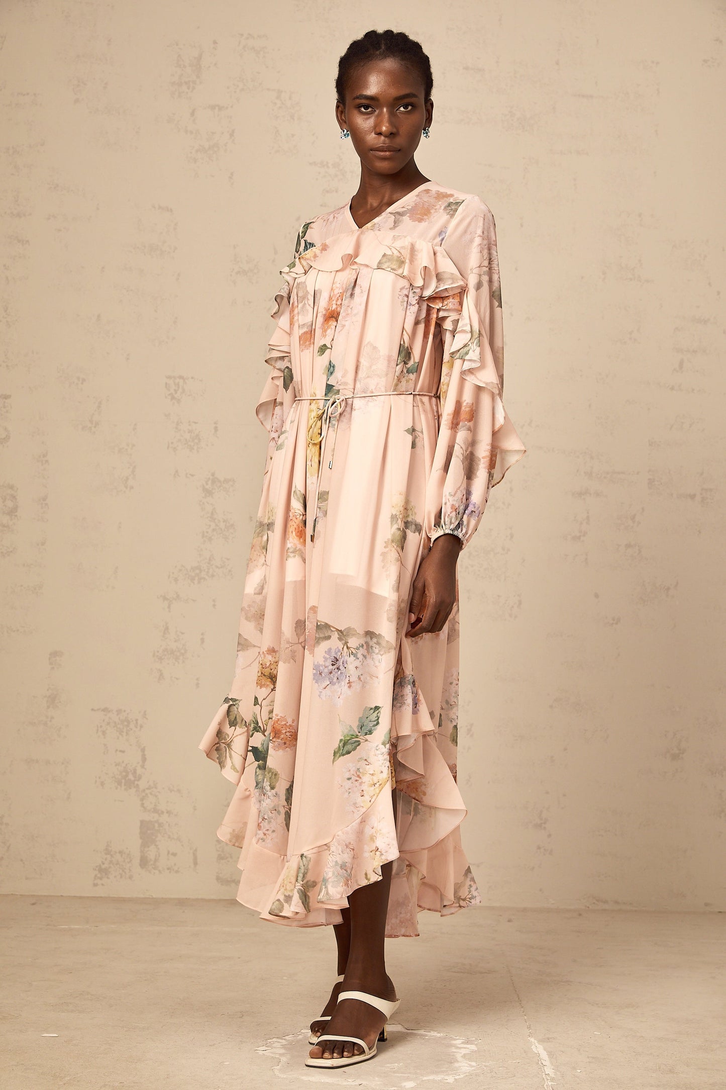 Patricia ruffled-trim floral-print midi dress
