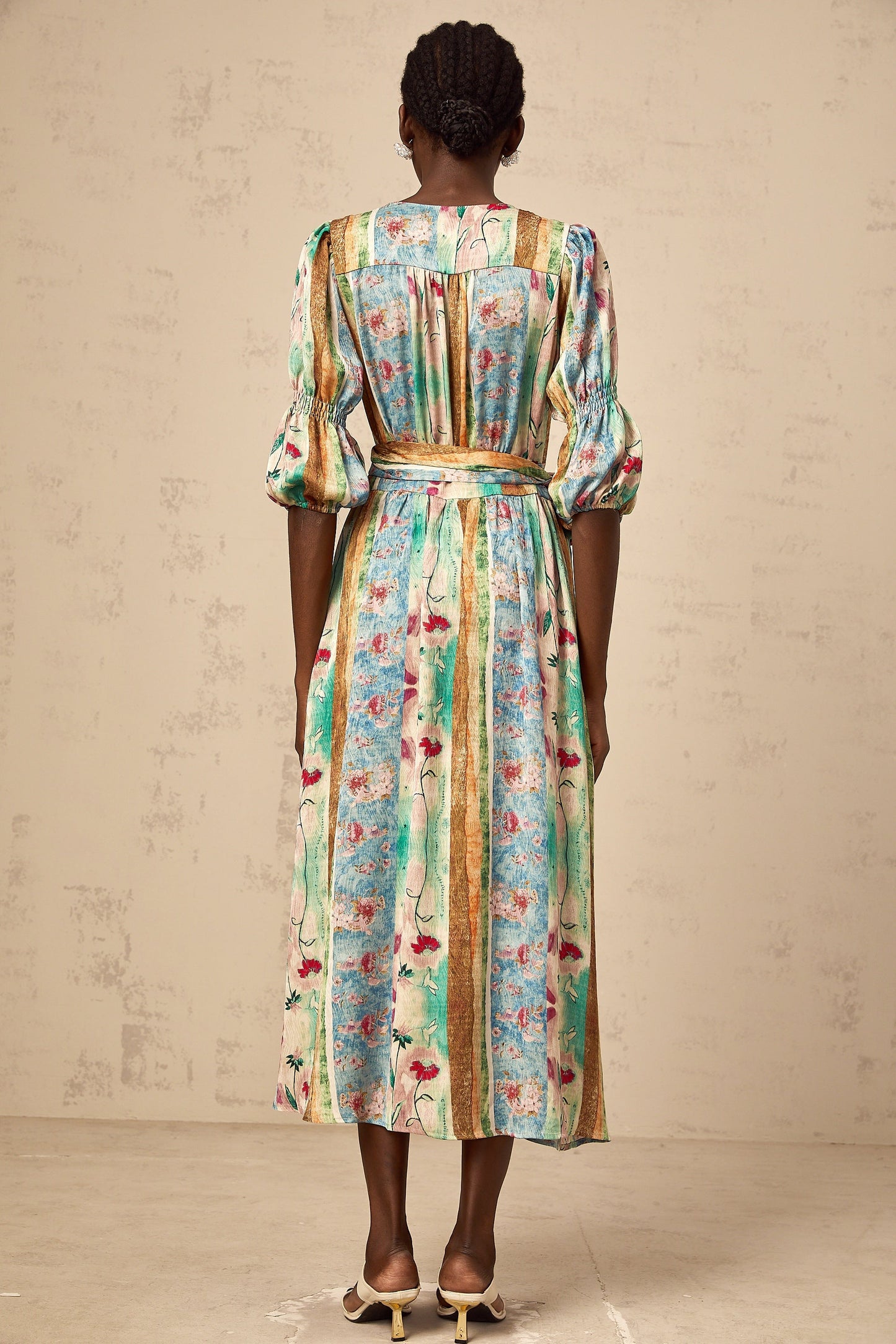 Cerise floral-print wrap midi dress