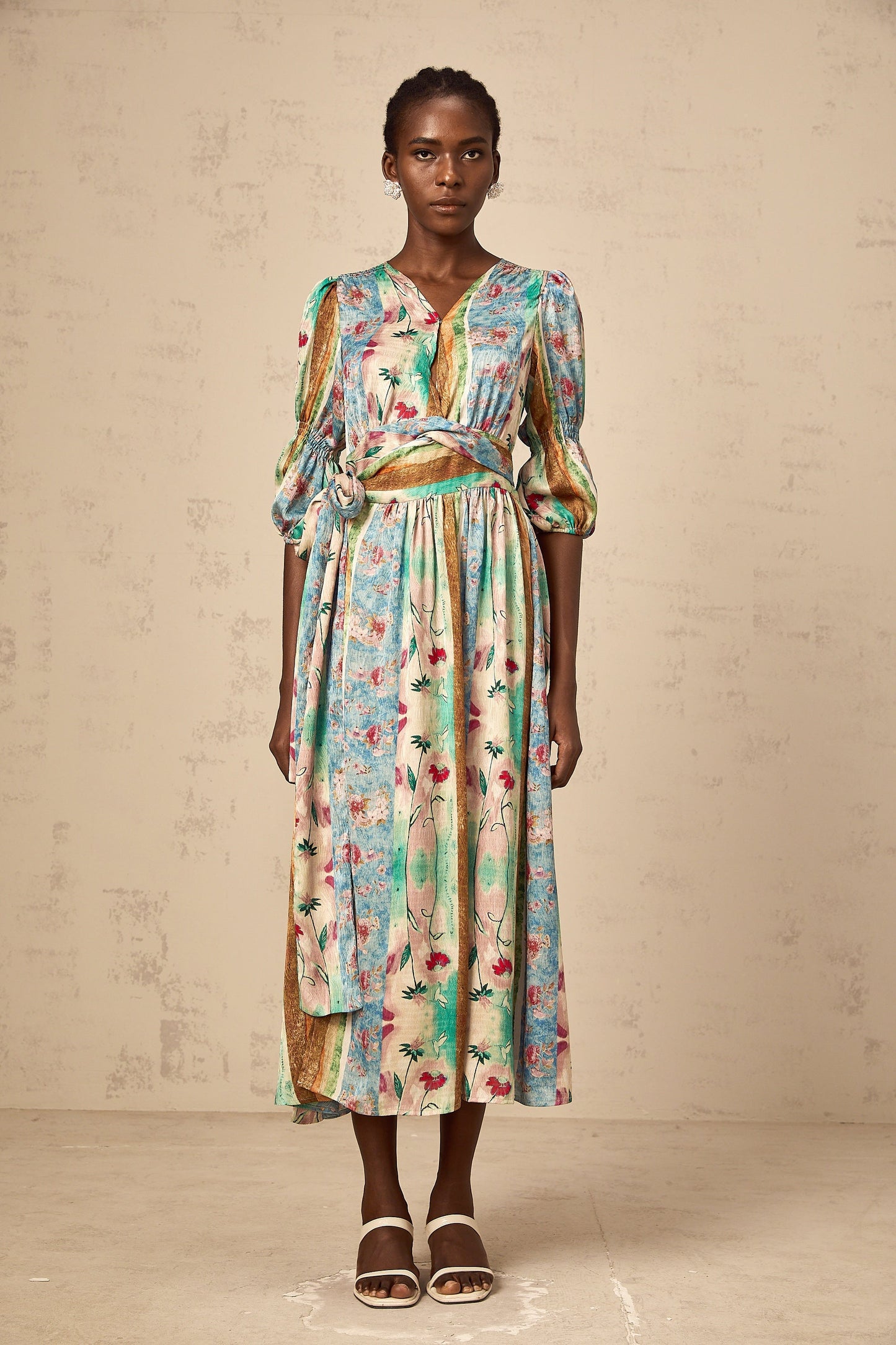 Cerise floral-print wrap midi dress