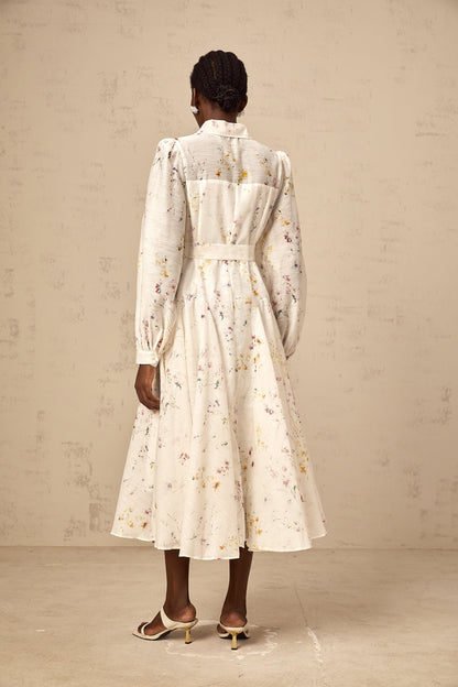Zoé white floral-print tied midi dress