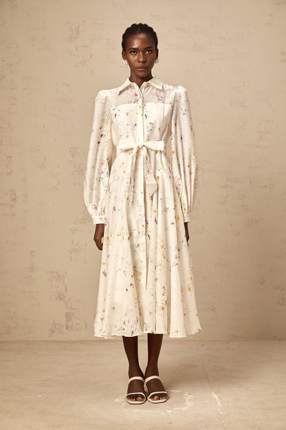 Zoé white floral-print tied midi dress