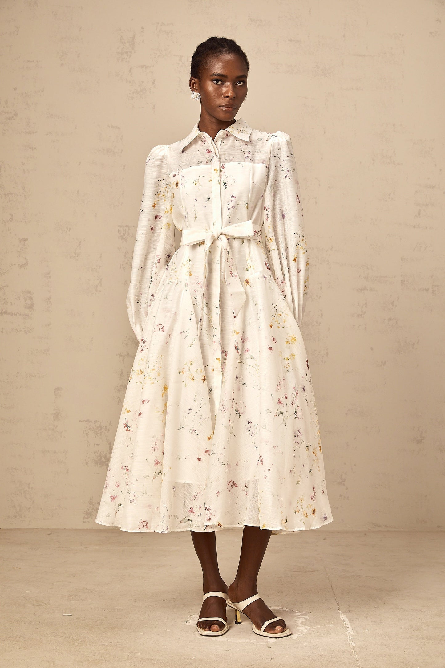 Zoé white floral-print tied midi dress