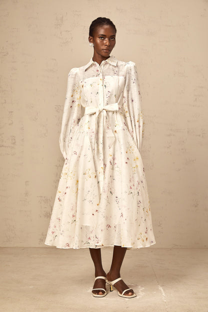 Zoé white floral-print tied midi dress