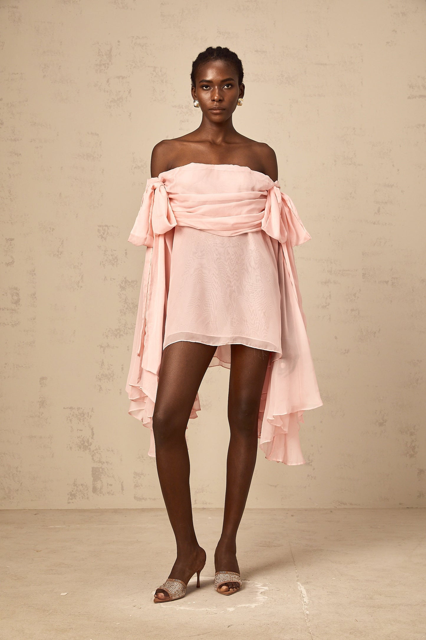 Avril pink bow draped slip mini dress
