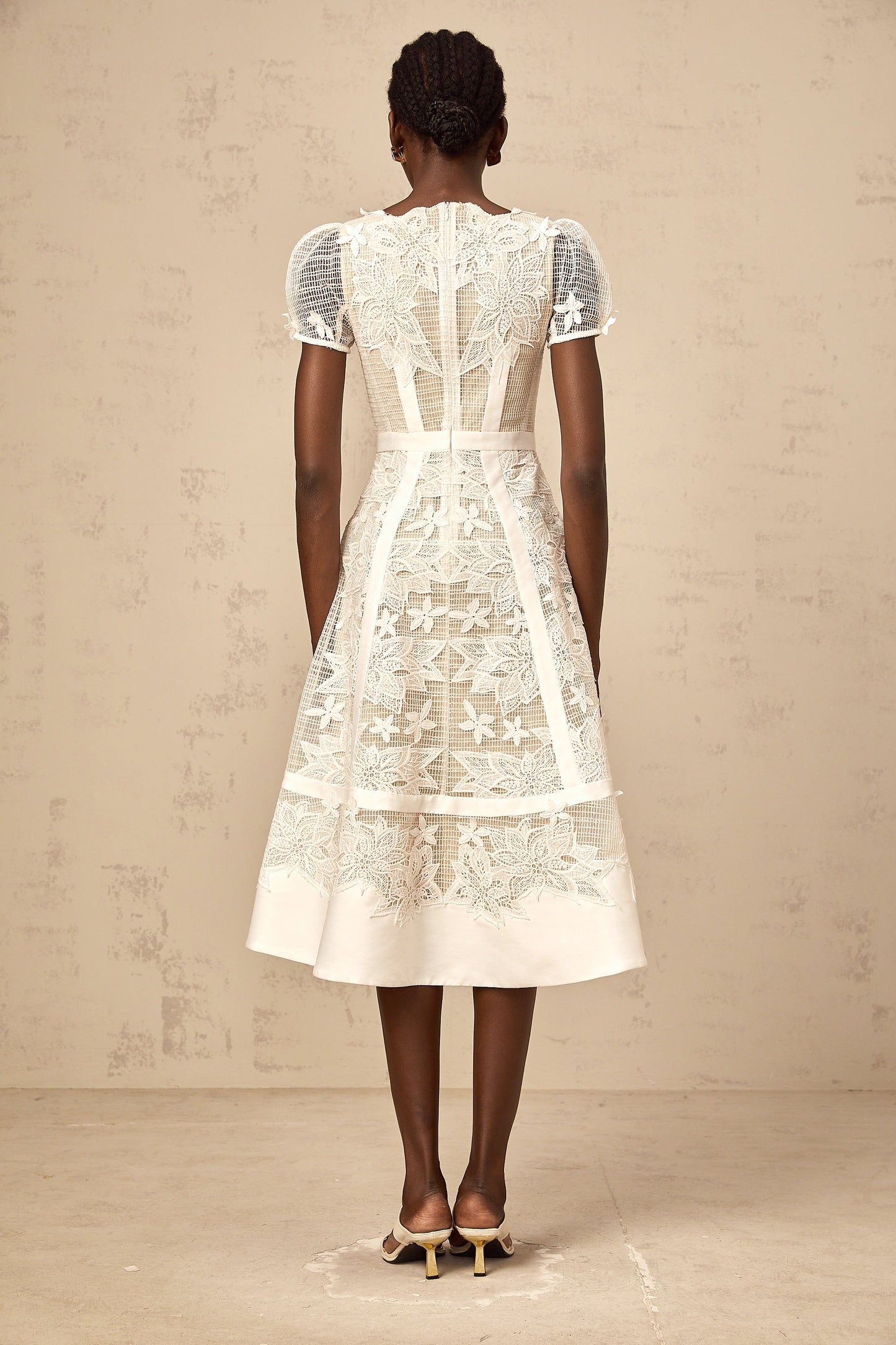 Clémence white flower-embroidery midi dress