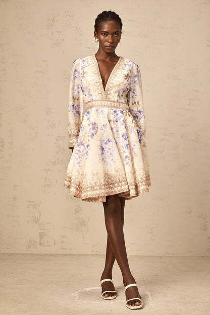 Abbie neutrals lilac-print V-neck mini dress