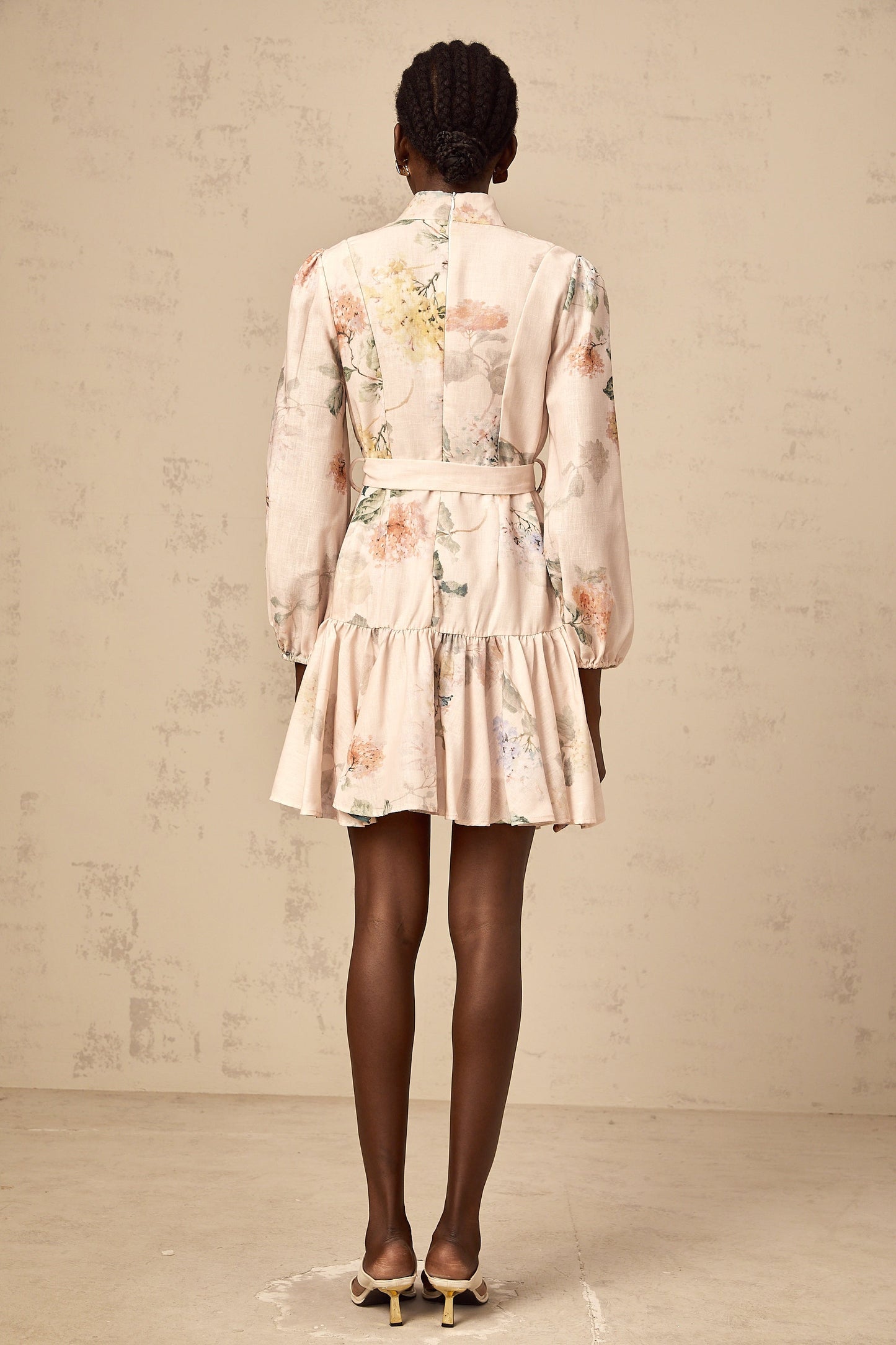 Maia tied-waist floral-print mini dress in Neutrals