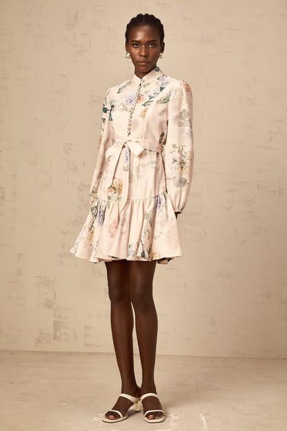 Maia tied-waist floral-print mini dress in Neutrals