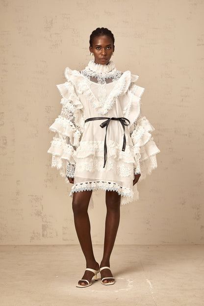 Mylène white tied layered lace mini dress