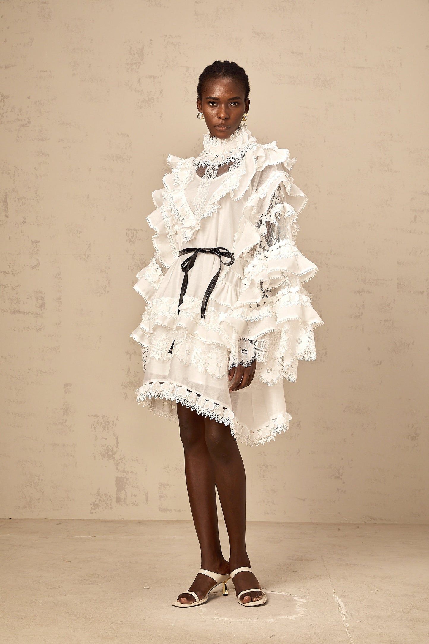Mylène white tied layered lace mini dress