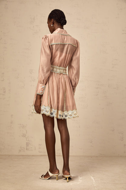Zazie salmon-pink lace-trim shirt & skirt matching set