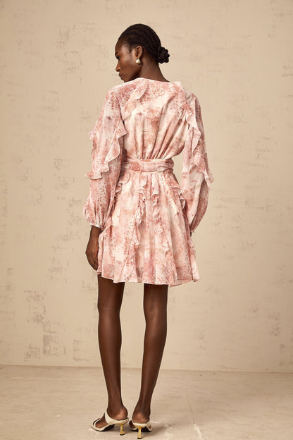 Yolande pink floral-print ruffled mini dress