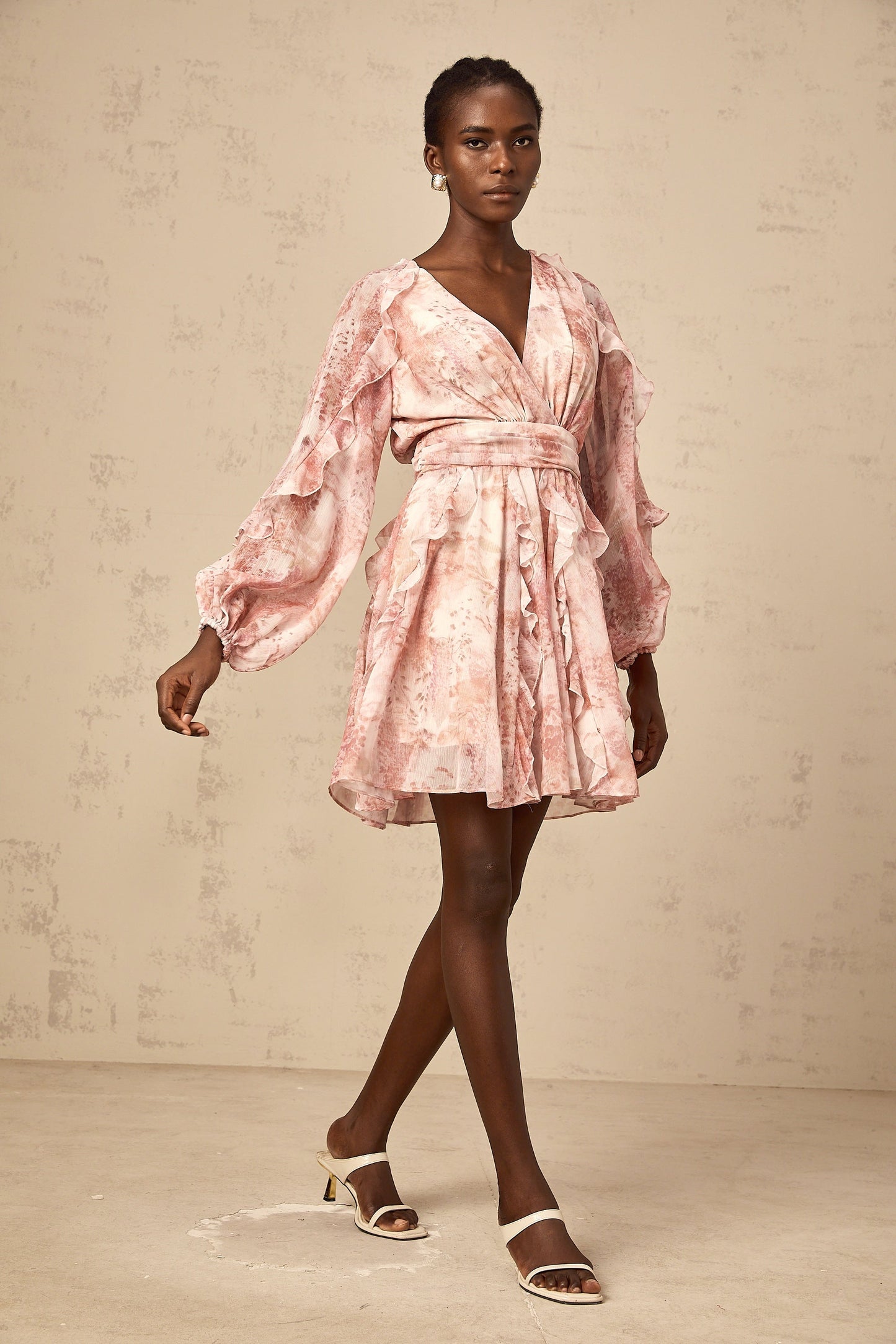 Yolande pink floral-print ruffled mini dress