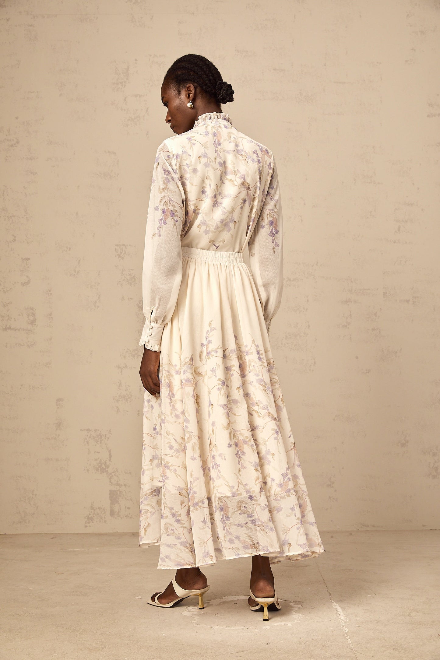 Siena frilled wistaria-print shirt & skirt matching set