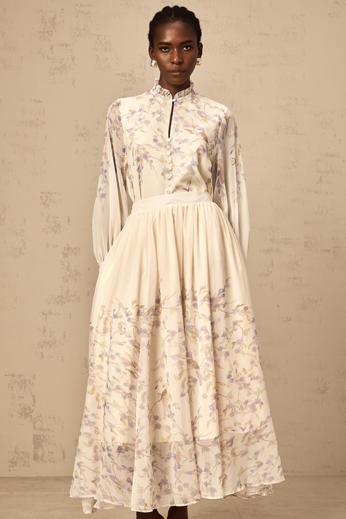Siena frilled wistaria-print shirt & skirt matching set