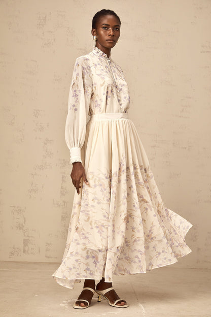Siena frilled wistaria-print shirt & skirt matching set