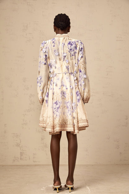 Amélie petal-detail floral-print mini dress in Neutrals