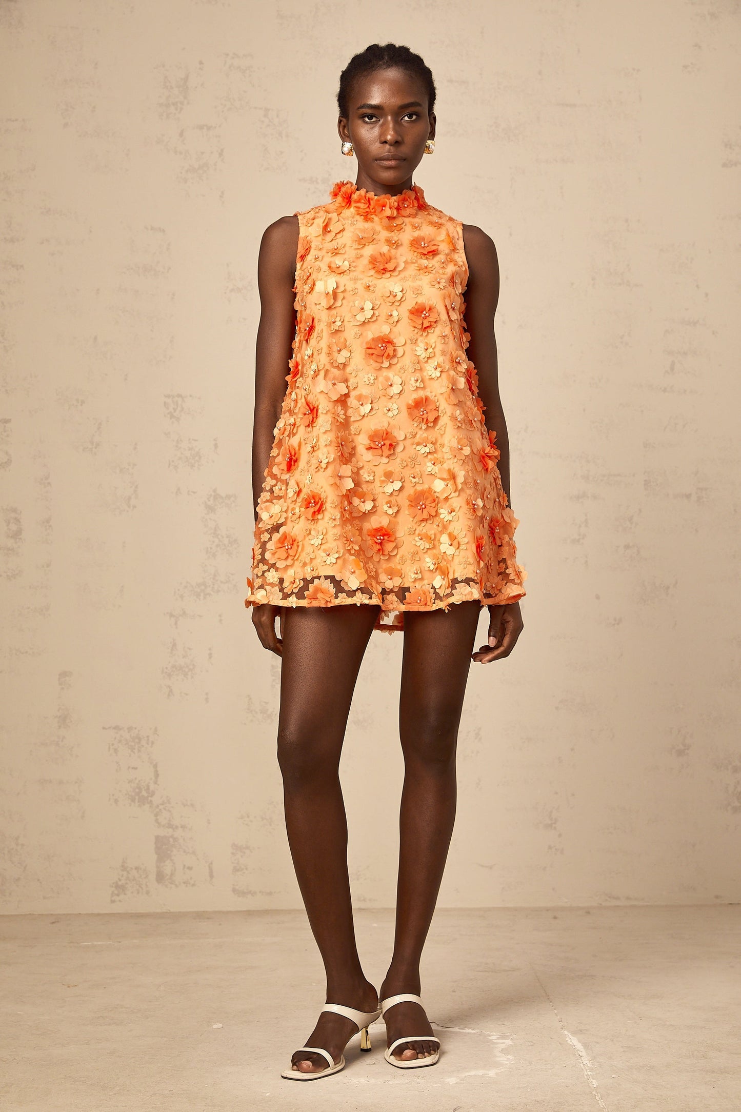 Orphée orange faux-flower mini dress