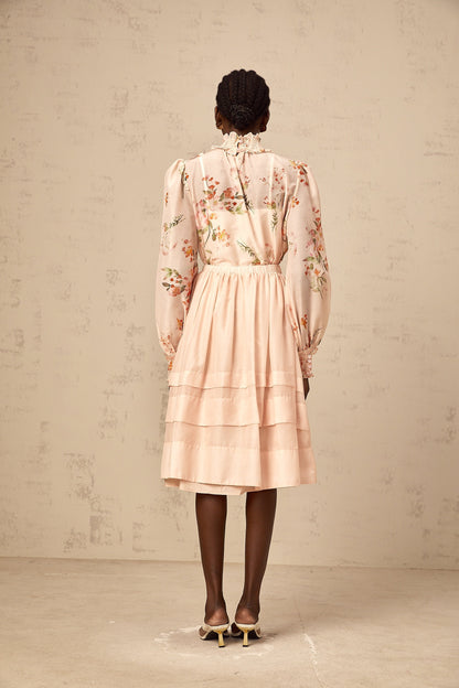 Natacha pink-beige floral-print blouse & skirt matching set