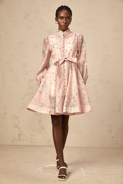Narcisse pink embellished floral-print mini dress