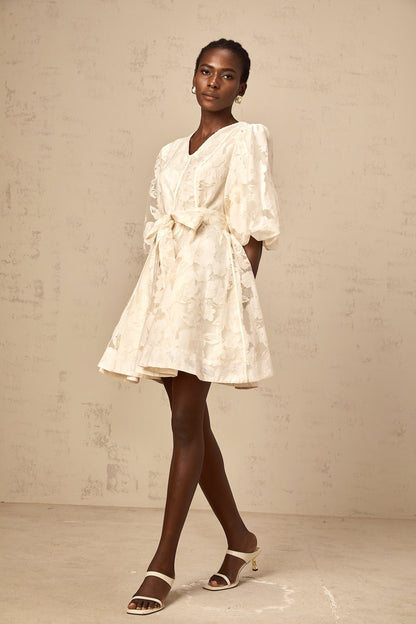 Osanne neutrals floral-jacquard flared mini dress