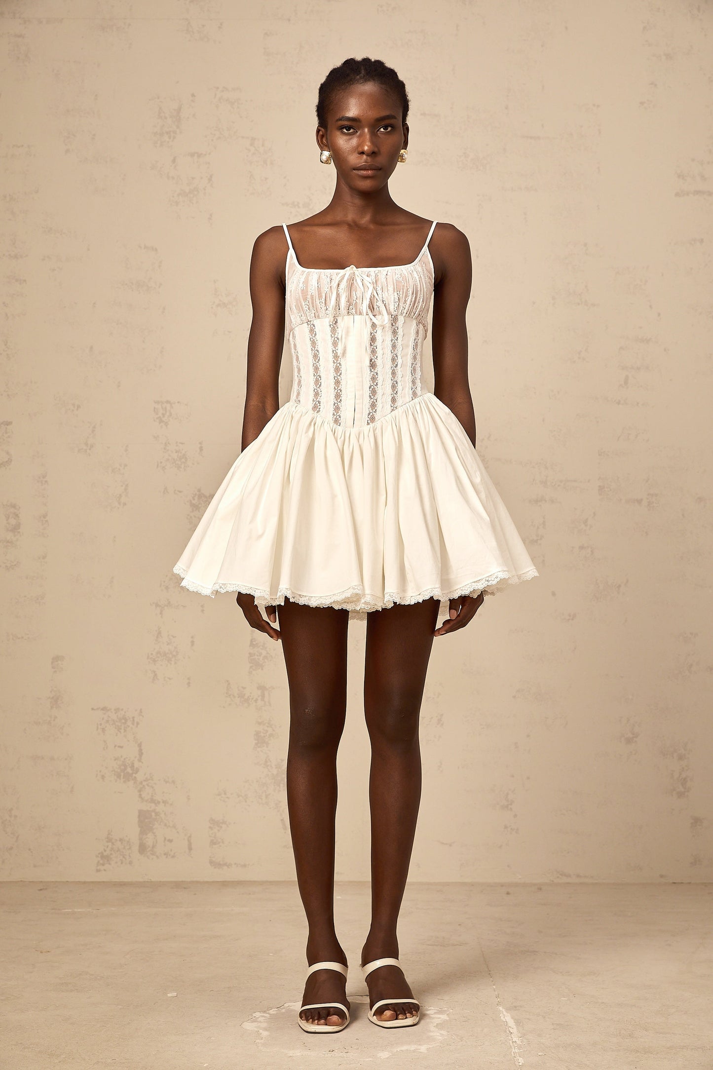 Fleur white lace-detail corset mini dress
