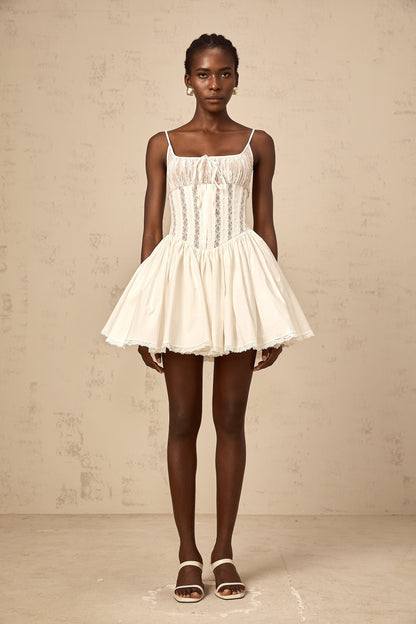 Fleur white lace-detail corset mini dress