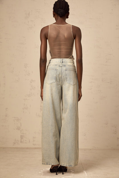 Sandrine blue denim semi-sheer bodysuit