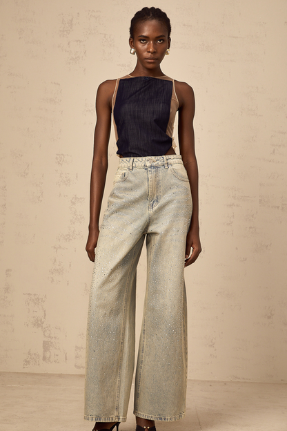 Sandrine blue denim semi-sheer bodysuit