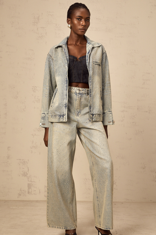 Irina light-blue rhinestone denim jacket