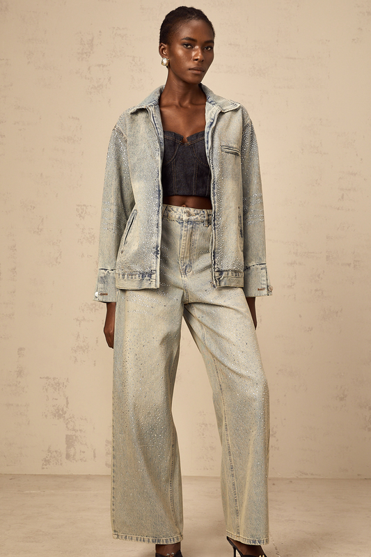 Irina light-blue rhinestone denim jacket