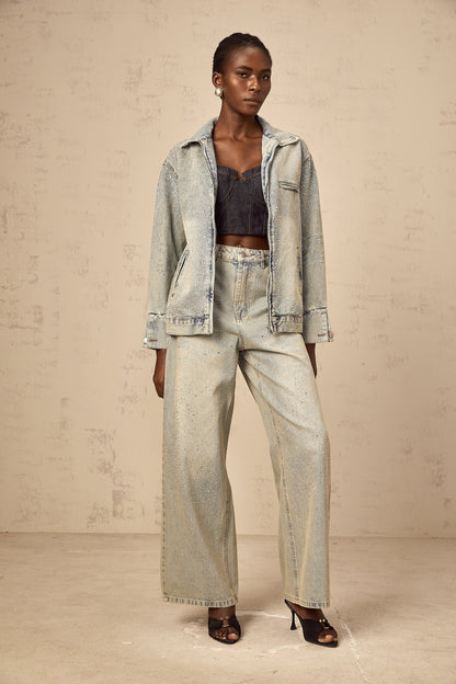 Irina light-blue rhinestone denim jacket