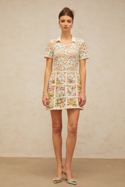 Françoise flower-embroidery mini dress