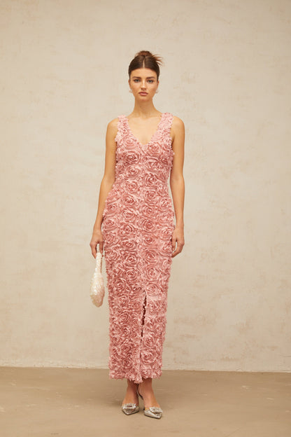 Sylvie faux-flower V-neck maxi dress in Pink