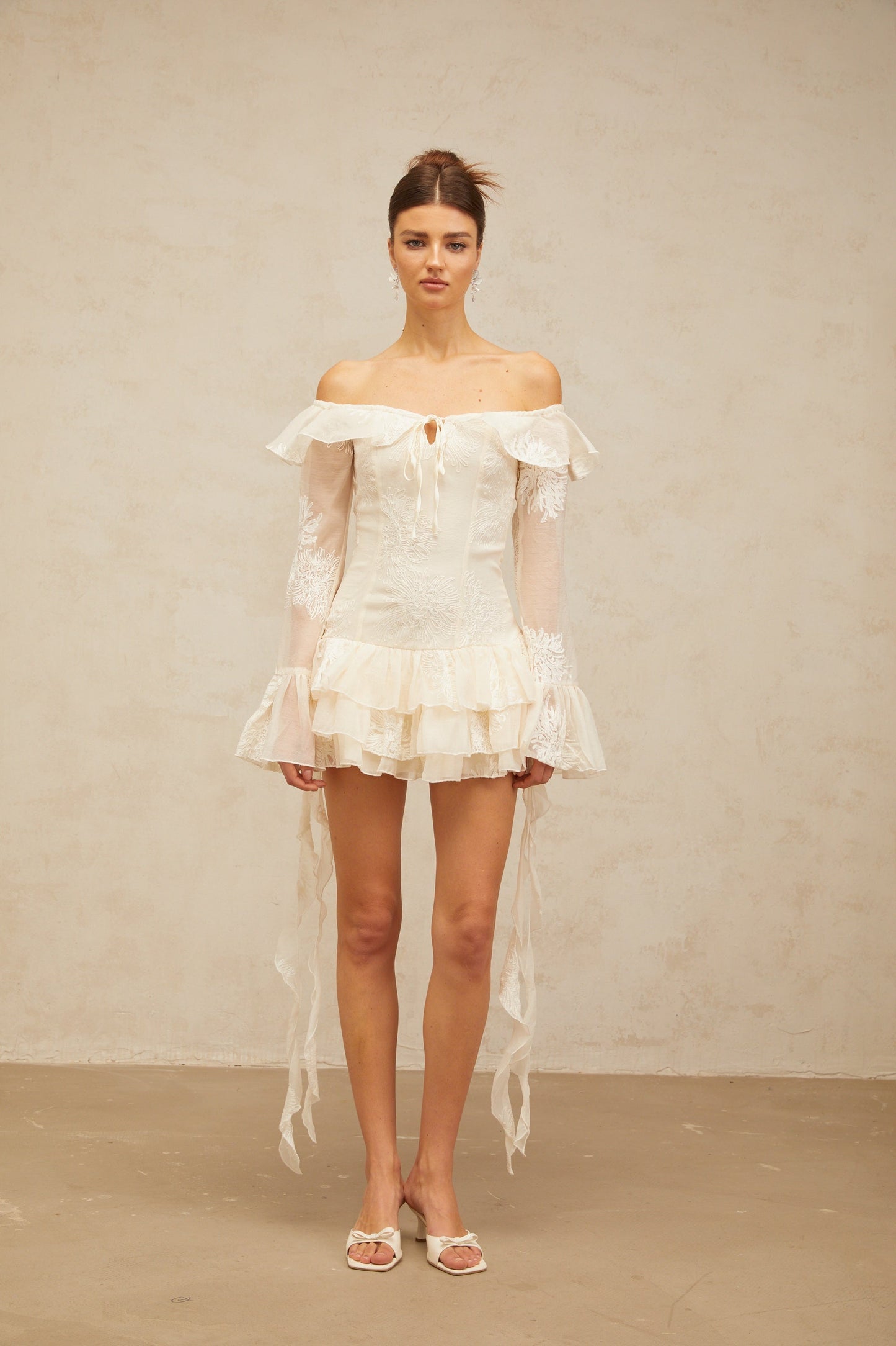Désirée white off-shoulder embroidered mini dress