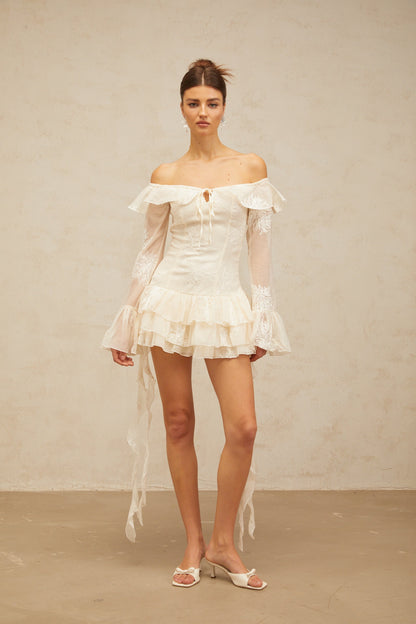 Désirée white off-shoulder embroidered mini dress