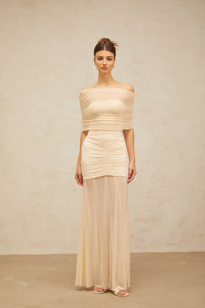 Ninon neutrals tulle-panel smocked maxi dress
