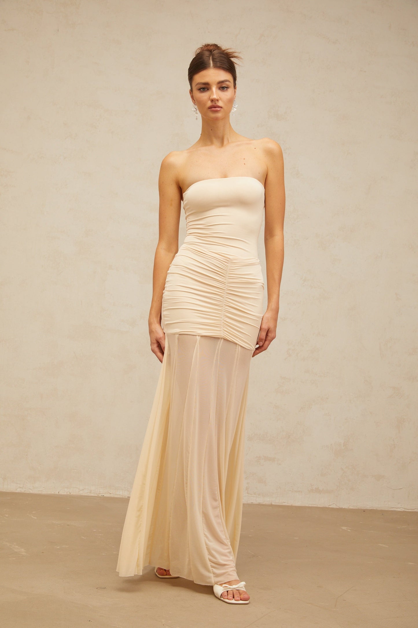 Ninon neutrals tulle-panel smocked maxi dress