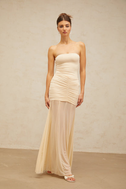 Ninon neutrals tulle-panel smocked maxi dress